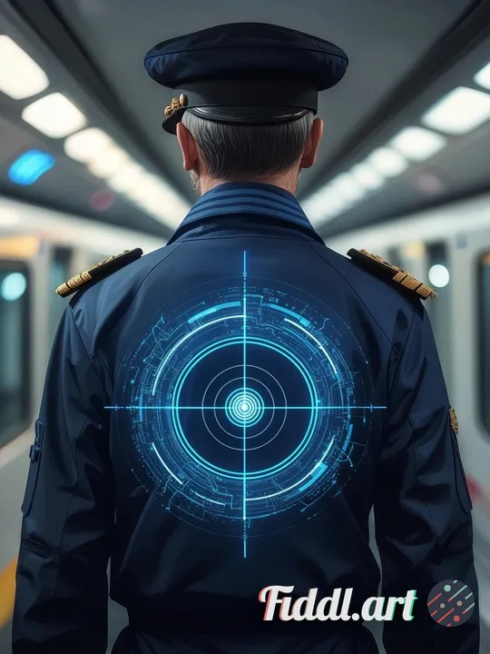 Realistic illustration of a French Navy officer seen from behind, wearing a dark blue naval uniform 