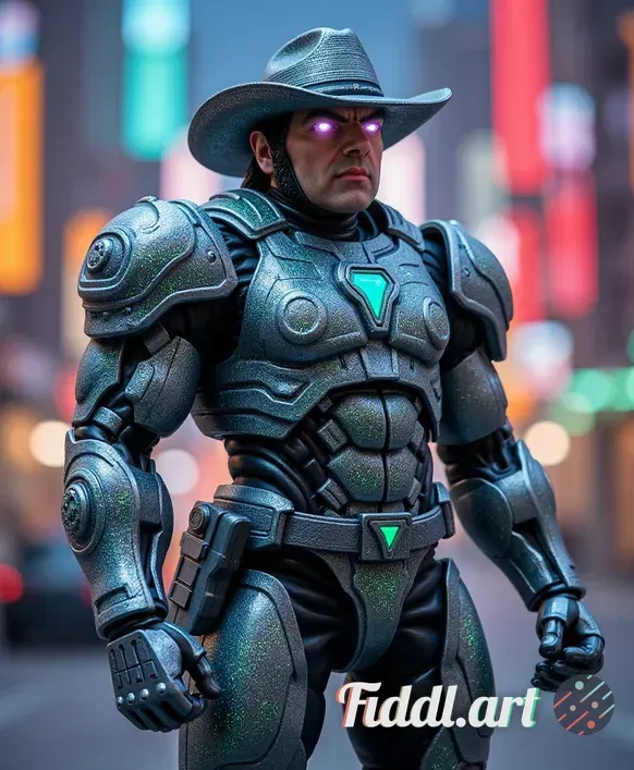 A striking male Cybernetic Sheriff action figure, designed with intricate details showcasing a blend