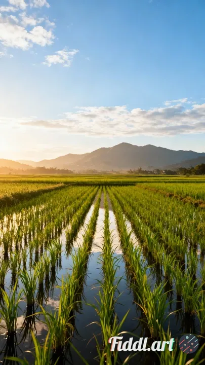 Morning view of beautiful and natural rice fields