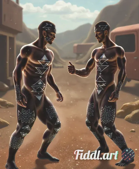 A dynamic and intense scene depicting two fierce characters locked in combat within a post-apocalypt