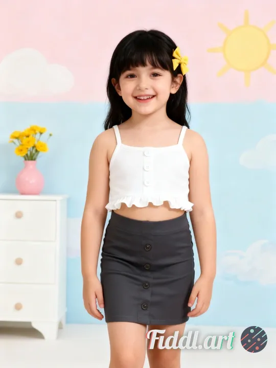 A cheerful indoor scene featuring a full figure of 2-3 years old child standing in a photo studio wi