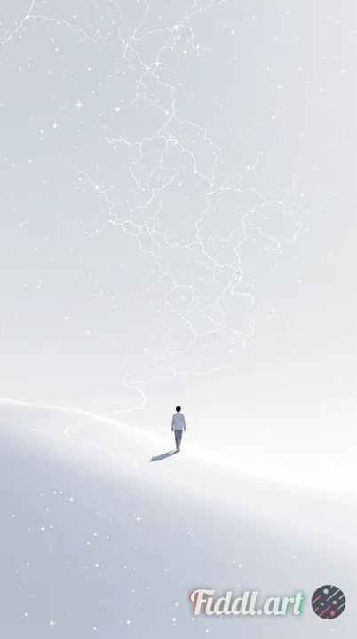 minimal and poetic fantasy landscape.
A single person is walking through a vast white space.
From th