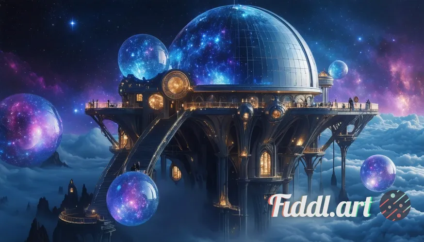 Media Index 0 | A fantastical celestial observatory suspended in the vastness of outer space, featuring an array of 