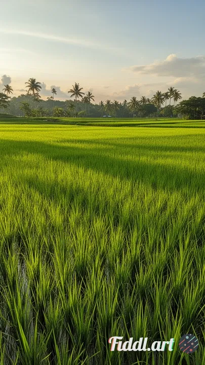 Afternoon view of beautiful and natural rice fields