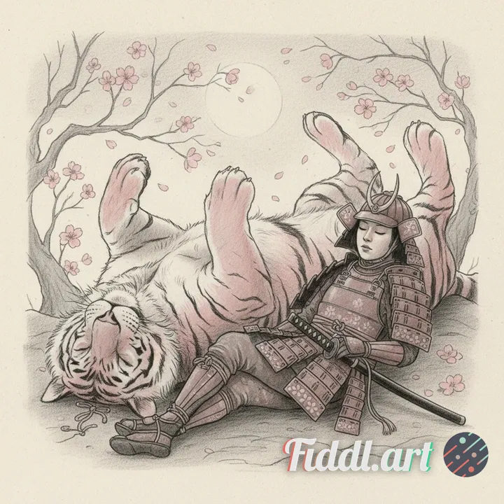 A hyper-detailed  drawing style illustration of a magnificent pink, white, and grey tiger lying on i