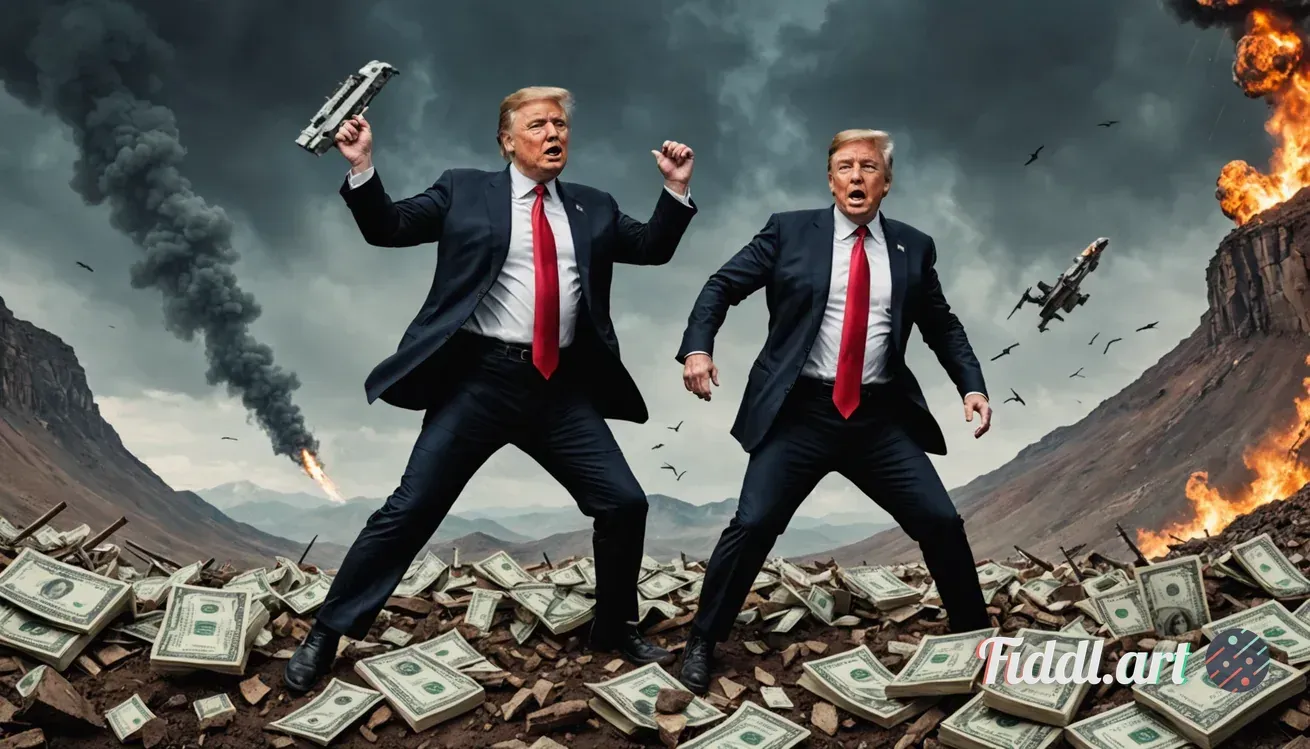 Media Index 0 | Trump and Elon Musk - not two copies of Trump! - fighting each other while climbing an enormous moun