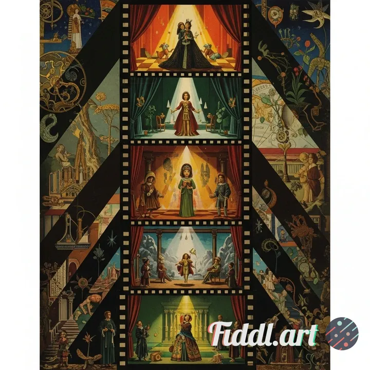 Reverse-chronology tableau: scenes peeling backward like film frames, moments layered top-to-bottom,