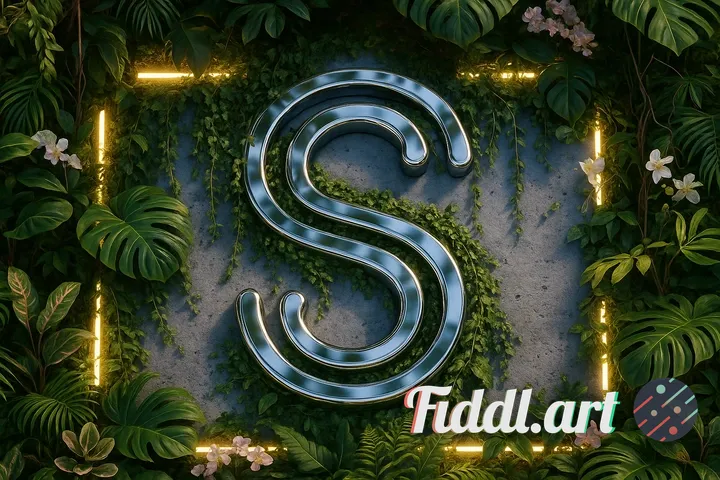 add the logo as a 3D reflective chrome metal structure embedded into the concrete and extruded above