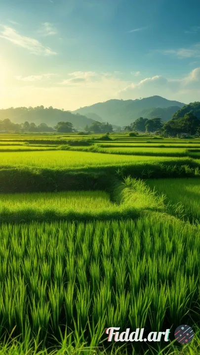 Afternoon view of beautiful and natural rice fields