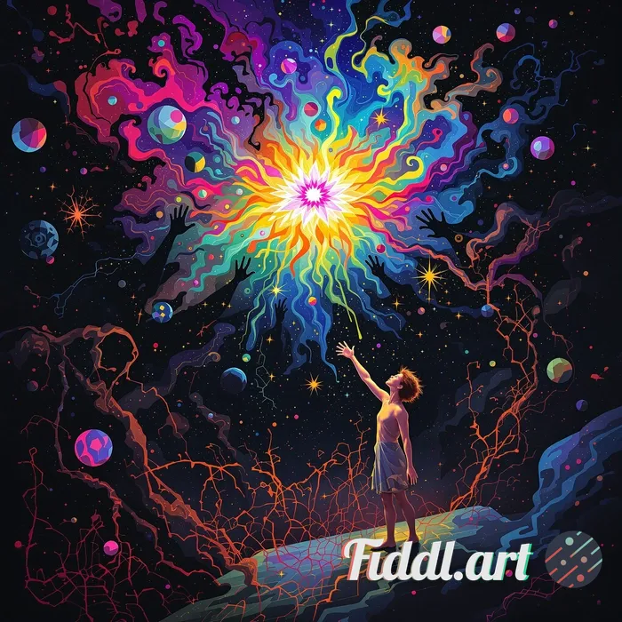 Create a psychedelic artwork illustrating the concept 'Fear is a disease; hope is its only cure.' De