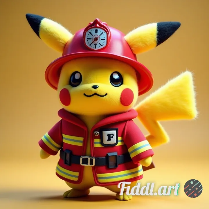 Pikachu dressed as a firefighter