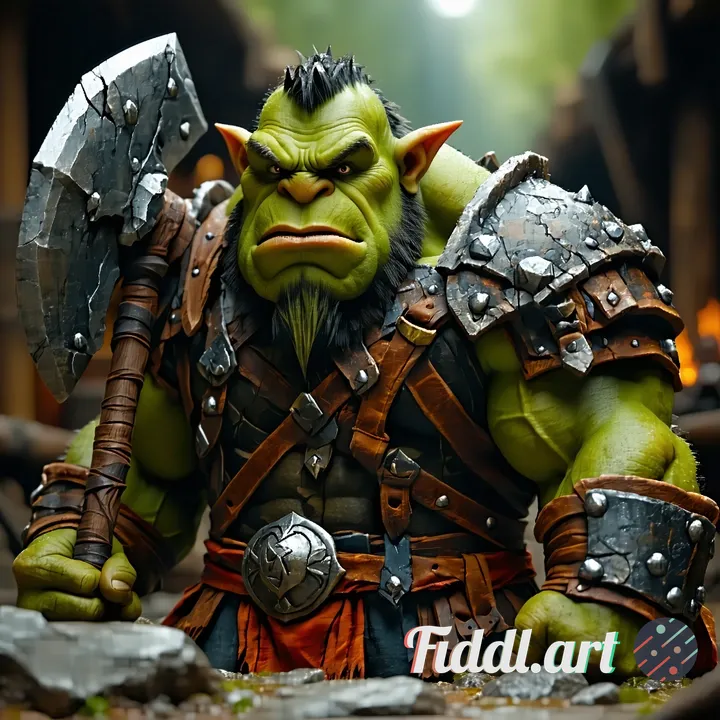 add an ork in the background using the same  exact style..same tones and styles and definitions and 