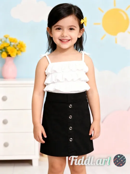 A cheerful indoor scene featuring a full figure of 2-3 years old child standing in a photo studio wi