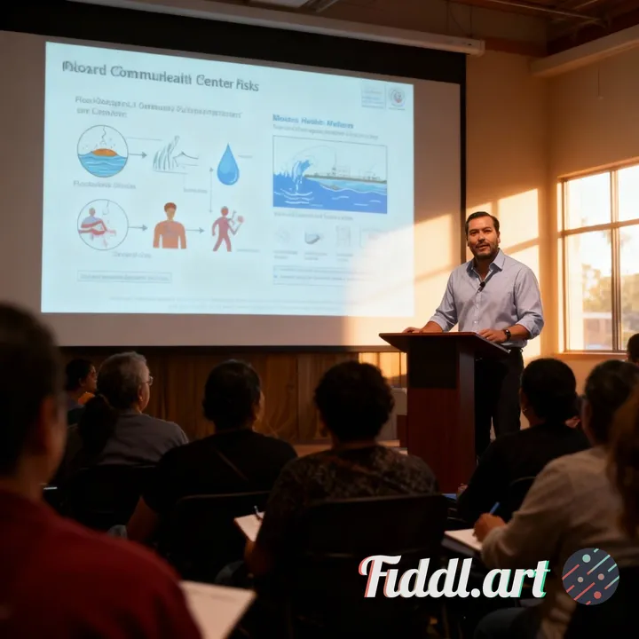 A hyperrealistic photo of Moises, a confident public health expert in his late 30s, standing at a po