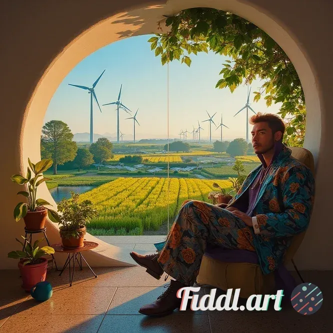 a highly detailed oil painting of a handsome man wearing Solarpunk-inspired clothing, featuring smar