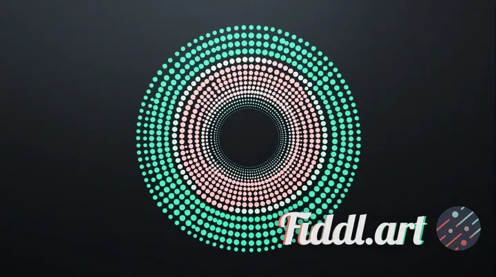 Minimalist digital zen art, a perfectly centered circle composed of radiating dots in alternating vi