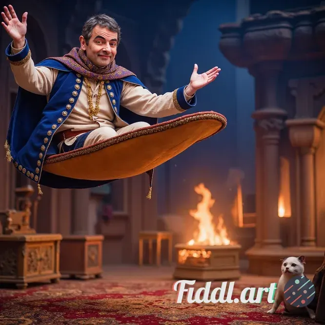 man as Alladin on a flying carpet