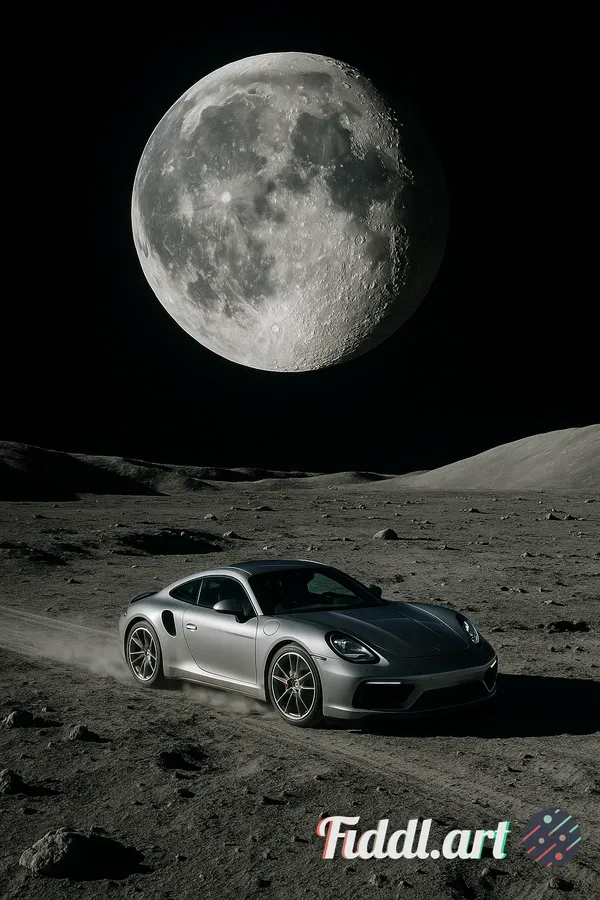 Sport car running in the moon's surface photoreal