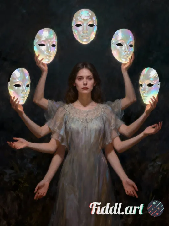 breathtaking oil painting, dark Aesthetic oilpainting of a woman with six arm surrounded taking off 