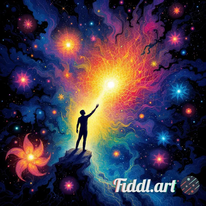 Create a psychedelic artwork illustrating the concept 'Fear is a disease; hope is its only cure.' De