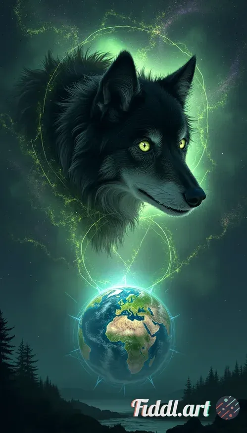 From the vantage of deep space, behold a colossal black wolf’s head emerging from swirling nebulae a