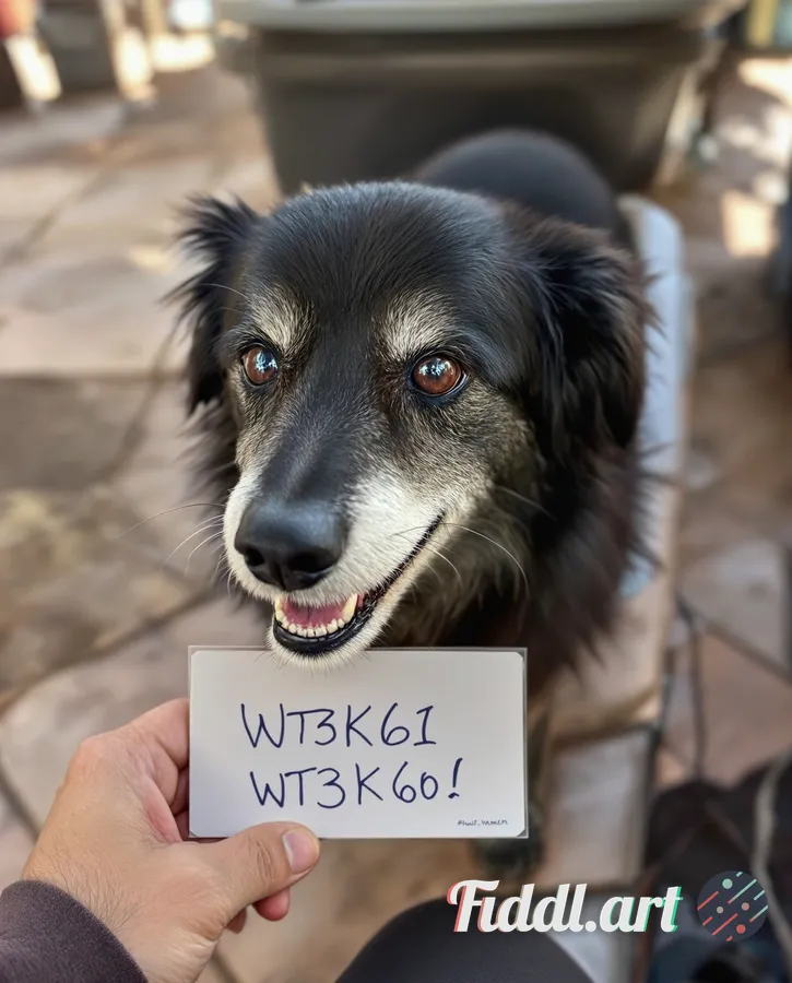 dog holding a card with funny writing