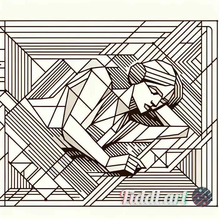Create an image of a woman lying on her stomach in a bed in the same style as this artist: https://w