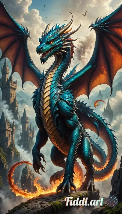A mythical creature resembling a dragon with smoke billowing from its nostrils, glancing around caut