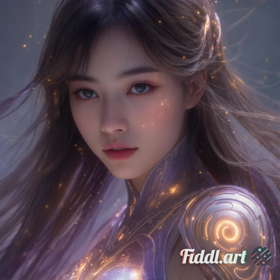 A breathtakingly beautiful girl character, with luminous eyes and flowing hair that shimmers with su