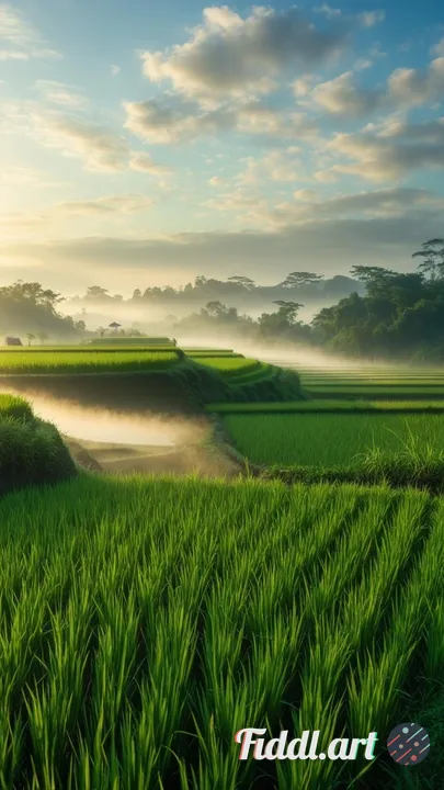 Morning view of beautiful and natural rice fields