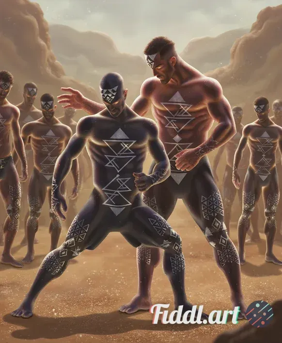 A dynamic and intense scene depicting two fierce characters locked in combat within a post-apocalypt