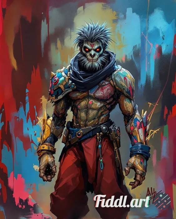 Transform this character into a painterly cinematic style inspired by Arcane, with hand-painted text