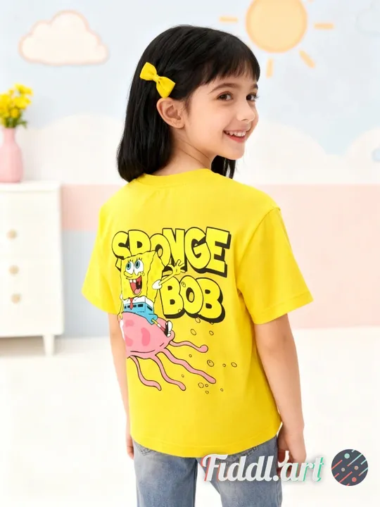 A cheerful indoor scene featuring a back view of full figure of 7-8 years old child standing in a ph