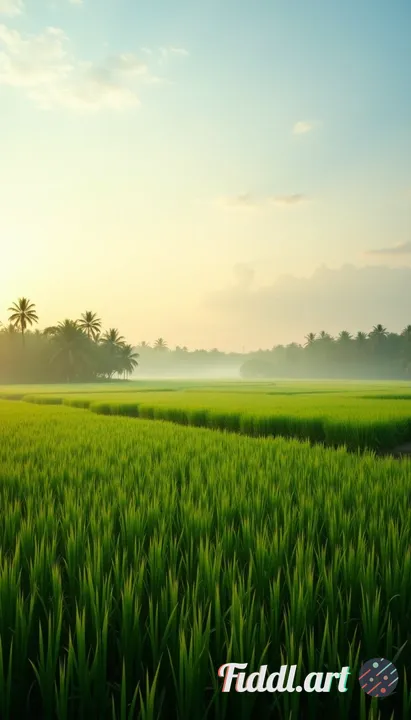 Morning view of beautiful and natural rice fields
