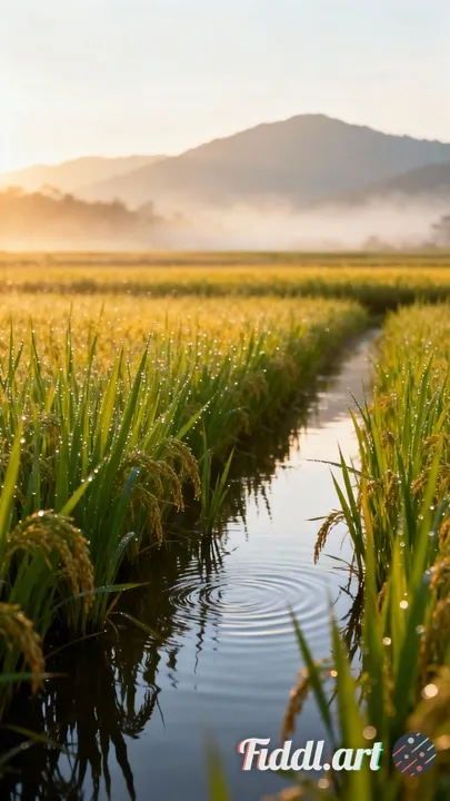 Morning view of beautiful and natural rice fields