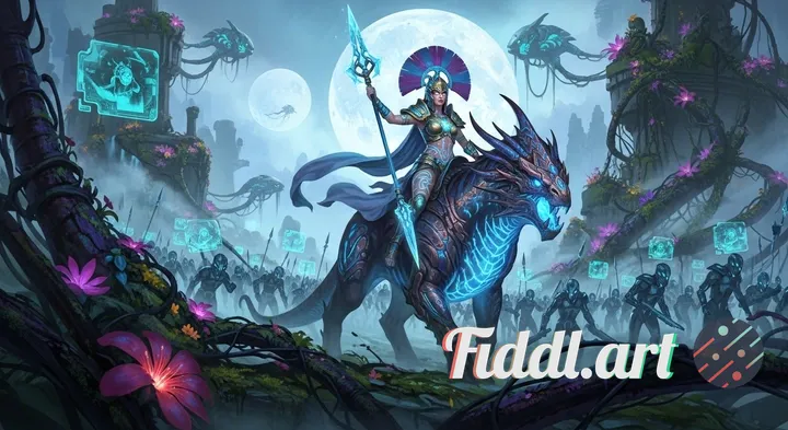 An ancient warrior princess with intricate glowing tattoos and ornate armor, wielding a crystalline 