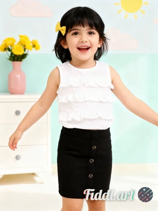 A cheerful indoor scene featuring a full figure of 2-3 years old child standing in a photo studio wi