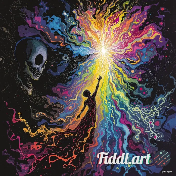 Create a psychedelic artwork illustrating the concept 'Fear is a disease; hope is its only cure.' De
