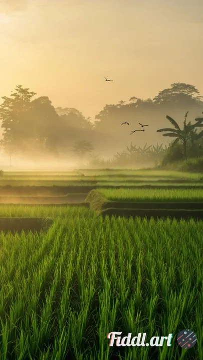 Morning view of beautiful and natural rice fields