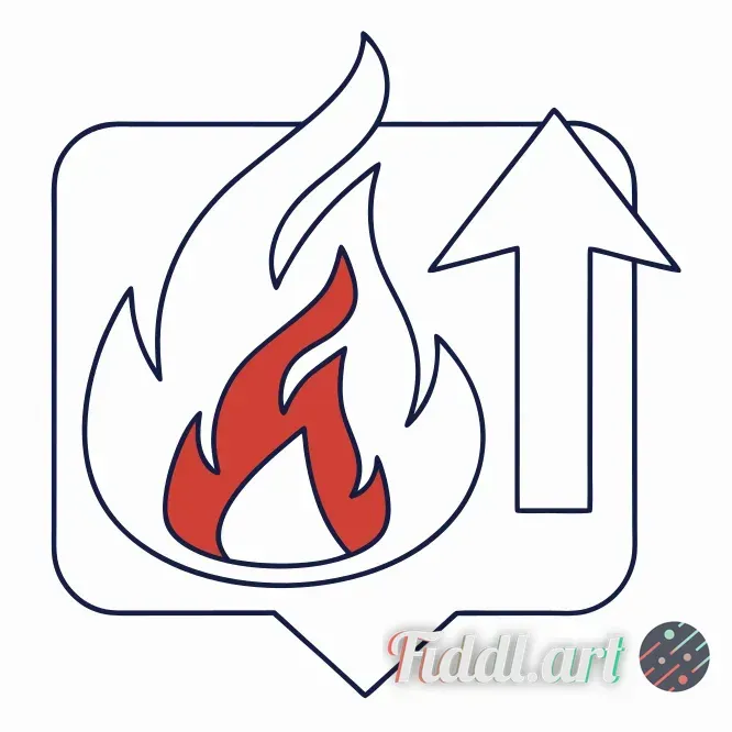 An icon for an upvote button, with a minimalistic flame/fire and an upward arrow, should be clean an