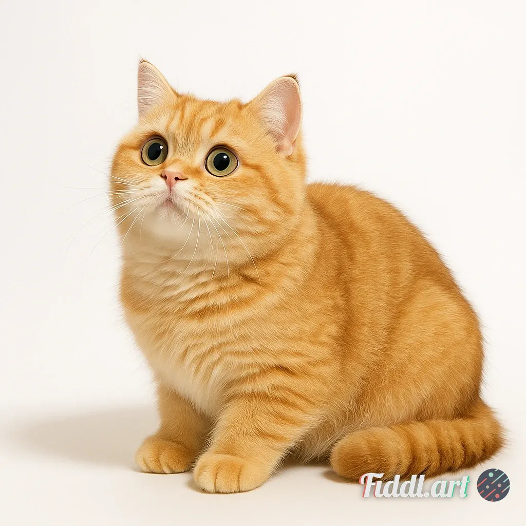 Media Index 0 | The golden tabby cat is squatting, with fluffy large eyes and a super cute expression, set against a