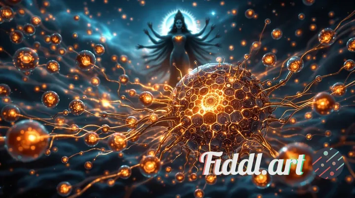 Detailed image of a scientifically accurate, intricate mitochondrion rendered in shimmering metallic