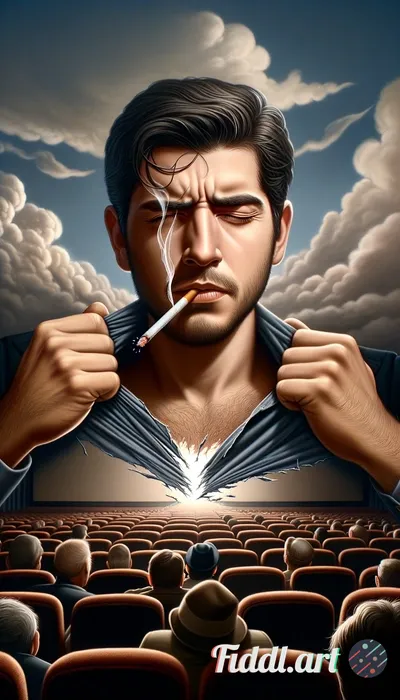 The main character rips the screen, blink his eye, and smoke his cigarette