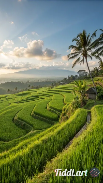 Afternoon view of beautiful and natural rice fields