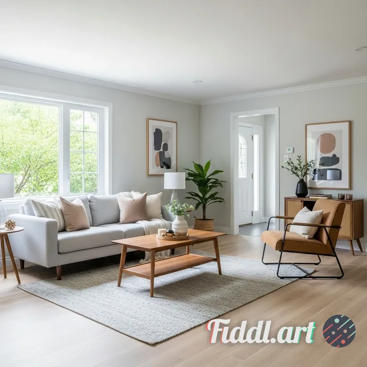 A realistic room interior that visually suggests improvement and renovation, with modern stylish fur