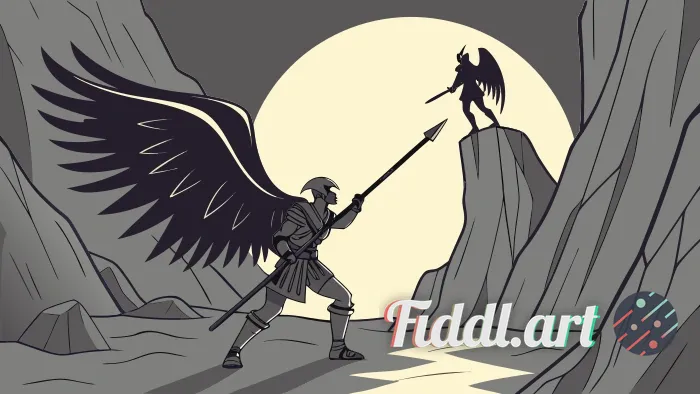 A powerful fantasy scene unfolds under a luminous full moon inside a vast rocky cavern that opens to