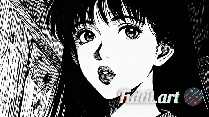 Vintage 90s anime, Scratchy pen strokes, blind contour, perspective closeup, beautiful girl, face in
