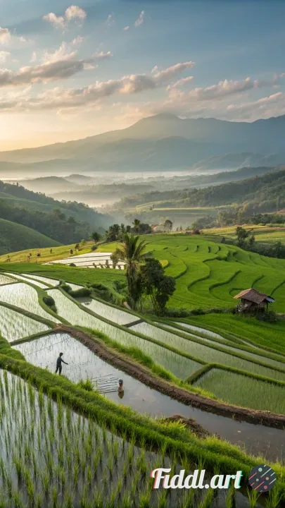 Afternoon view of beautiful and natural rice fields