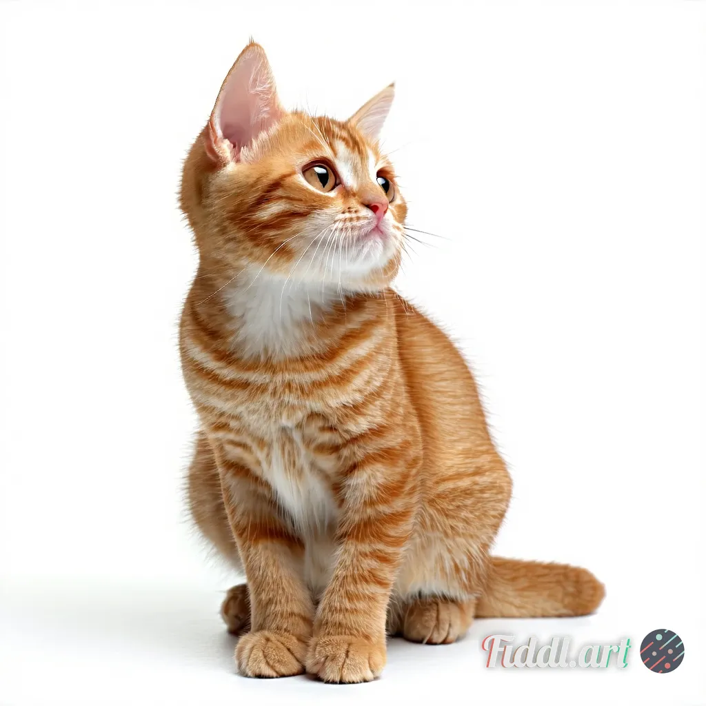 Media Index 0 | The golden tabby cat is squatting, with fluffy large eyes and a super cute expression, set against a