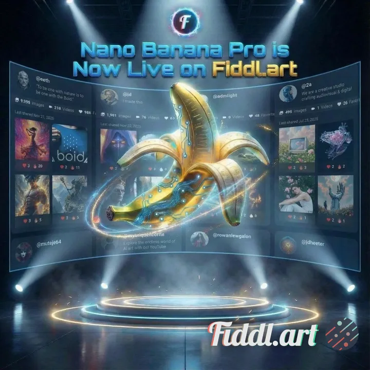 Use the second image (the creator gallery) as the new background behind the banana scene. Make the g